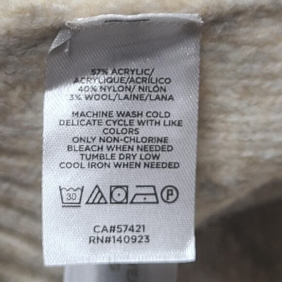 LOFT Sweater Womens XS/S Beige Turtleneck Poncho Cable Knit Boxy Short Sleeve - Picture 7 of 9